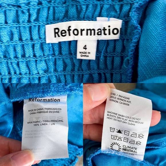 Reformation Top Karina Linen Blue Cutout Cropped Beach Summer Grotto 4 NWT - Picture 6 of 8
